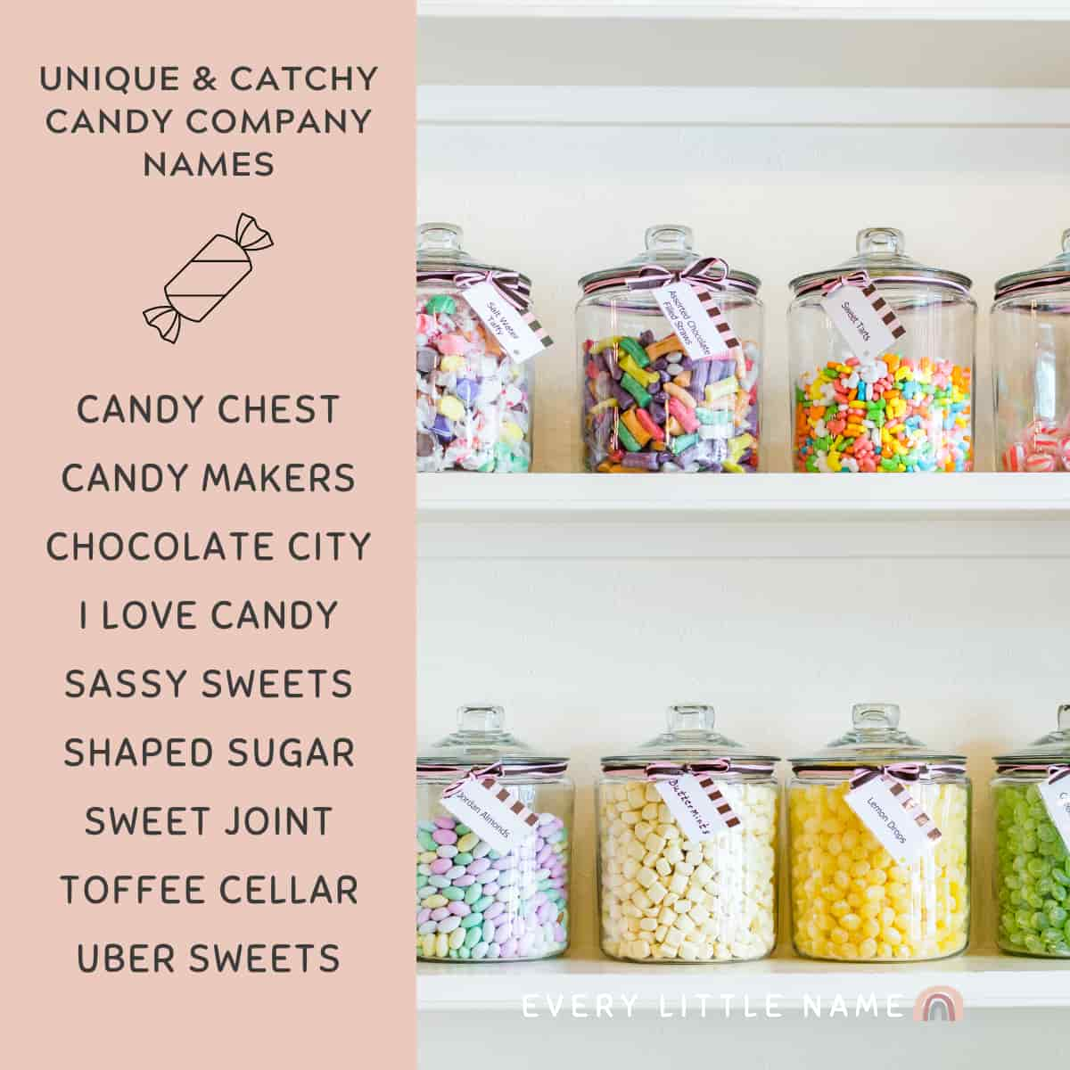 Rows of candy-filled jars.